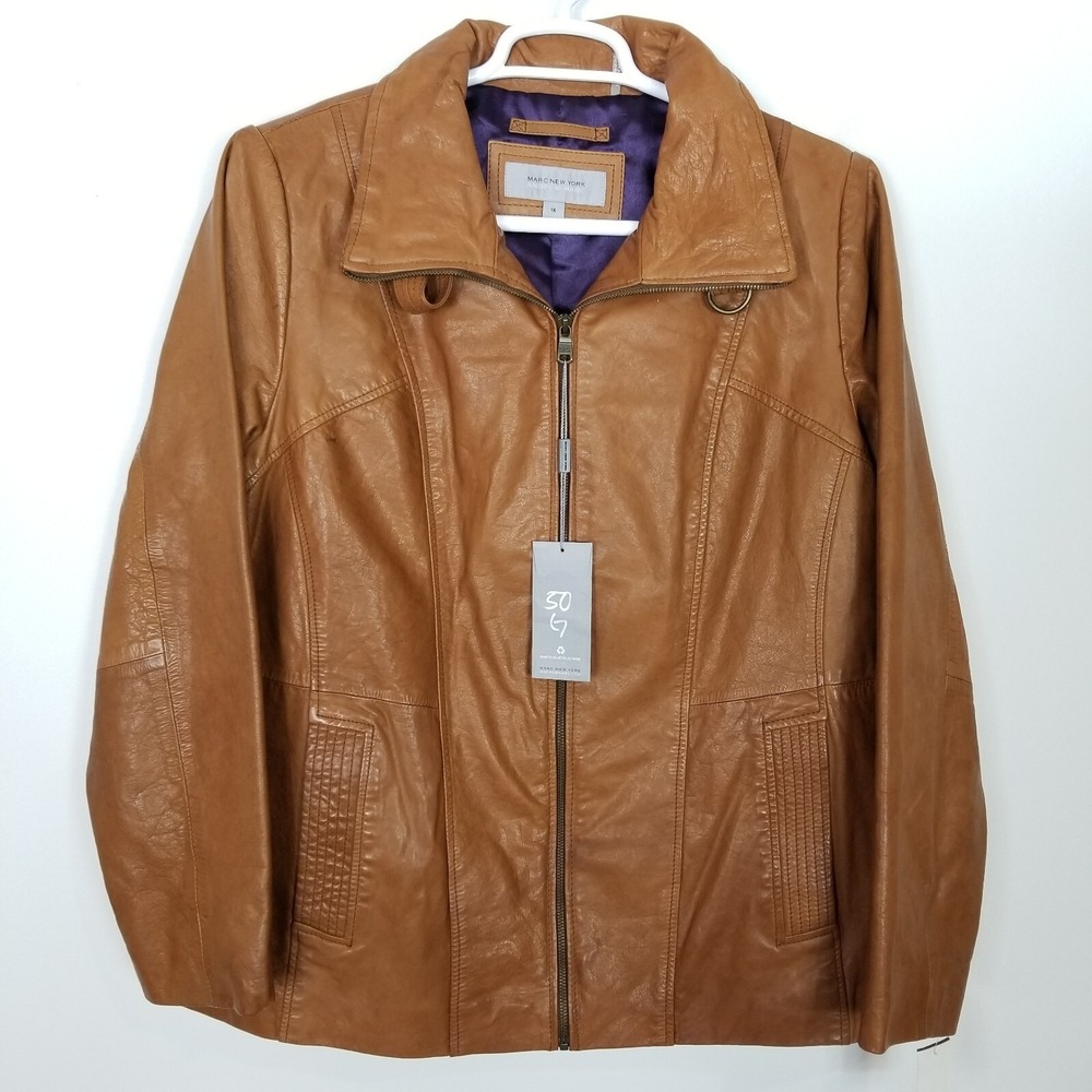 Andrew Mark Men Leather Zip Up Jacket Sz 1X Brown Classic Preppy Casual